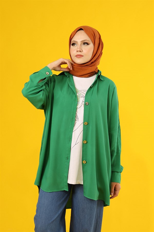 Kadın Oversize Gömlek Benetton Yeşili