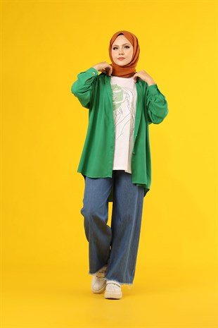 Kadın Oversize Gömlek Benetton Yeşili