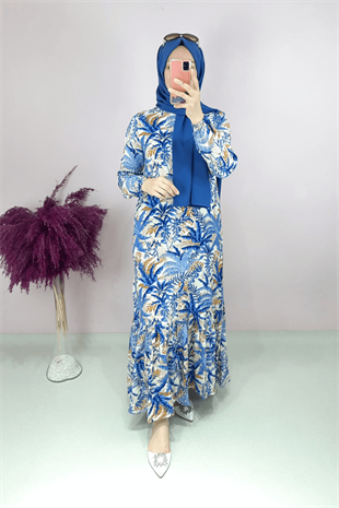 Palmiye Elbise Mavi-Bisküvi